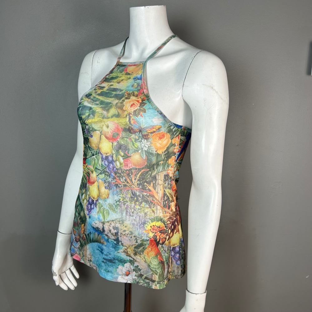 Sheer Tattoo Tank Top Jaded London Medium Mesh Tropical Fruit Floral - Picture 3 of 10